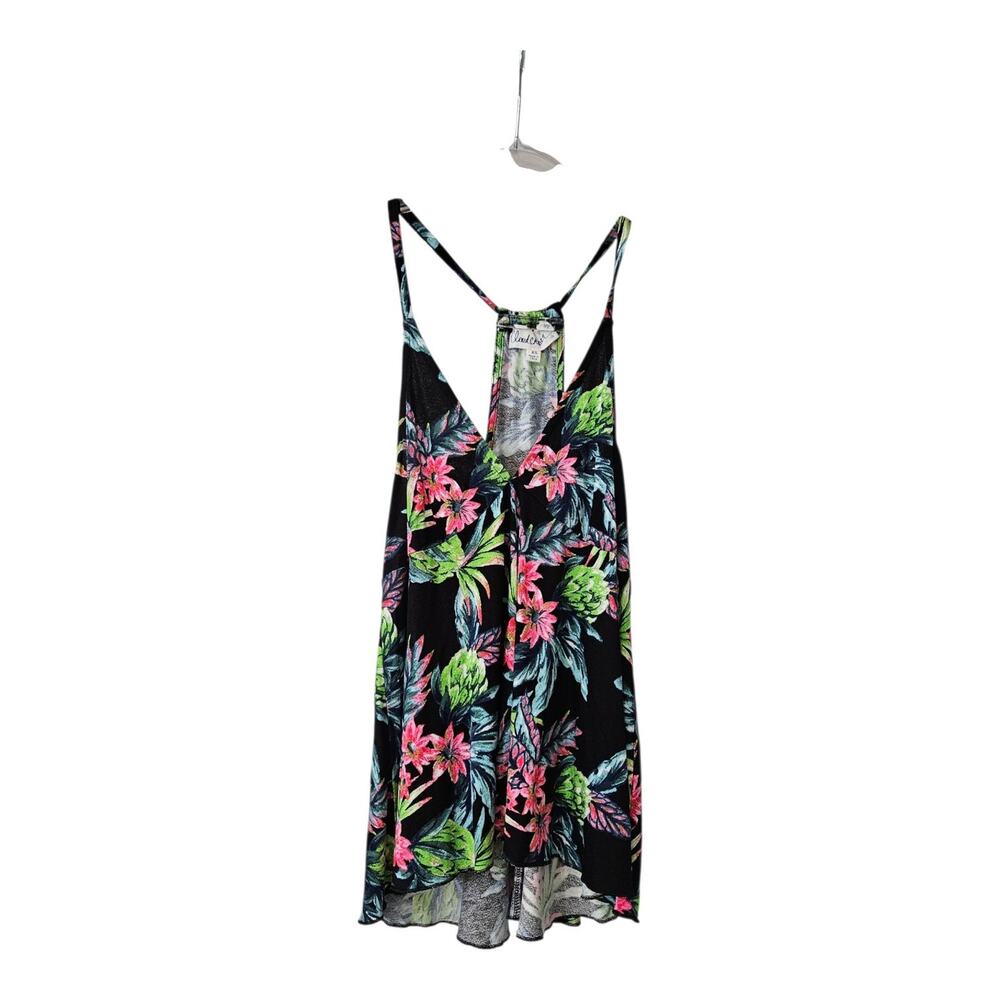 Cloud Chaser Womens XS Tank Halter V-Neck Black Pink Green Tropical Floral